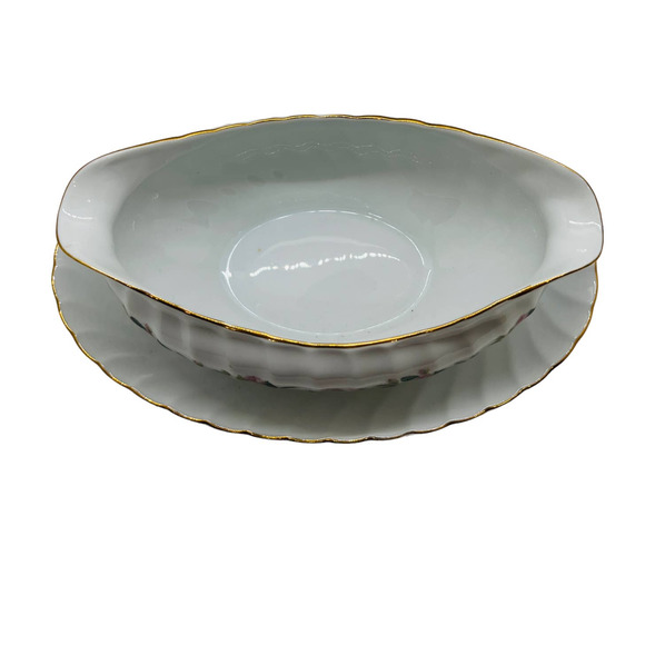 VTG Creative Fine China Regency Rose Gravy Boat with Attached Plate 2345 - Picture 4 of 5